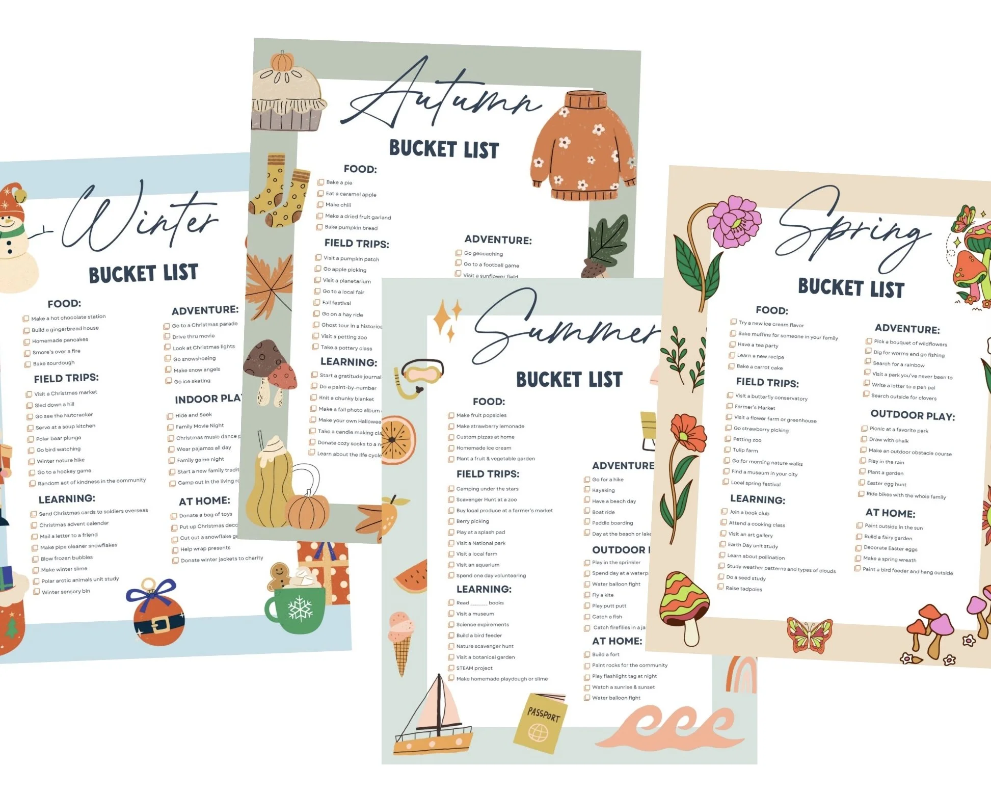 Four Seasons Bucket Lists: Spring, Summer, Fall, Winter