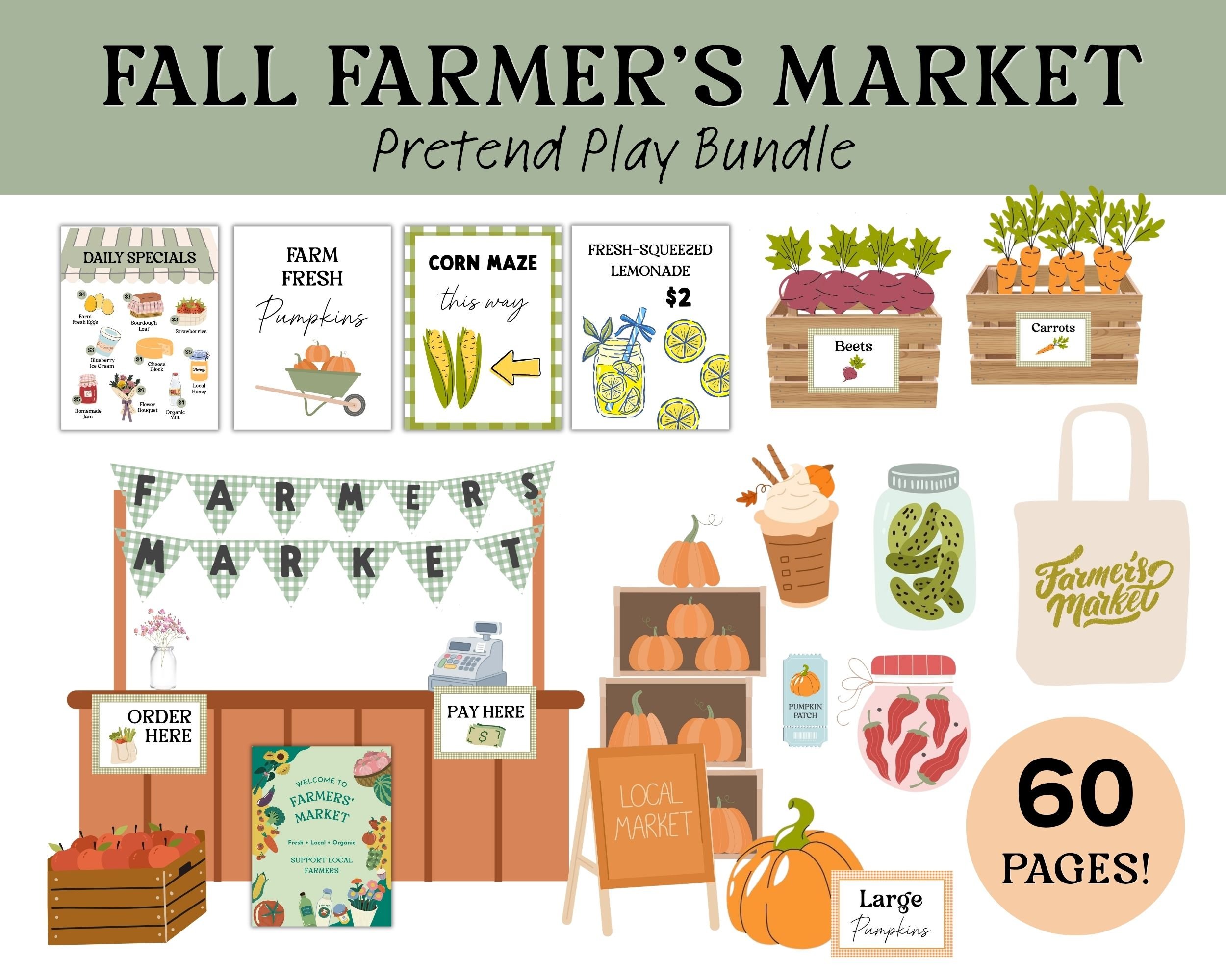 Fall Farmer's Market and Pumpkin Patch Pretend Play Kit