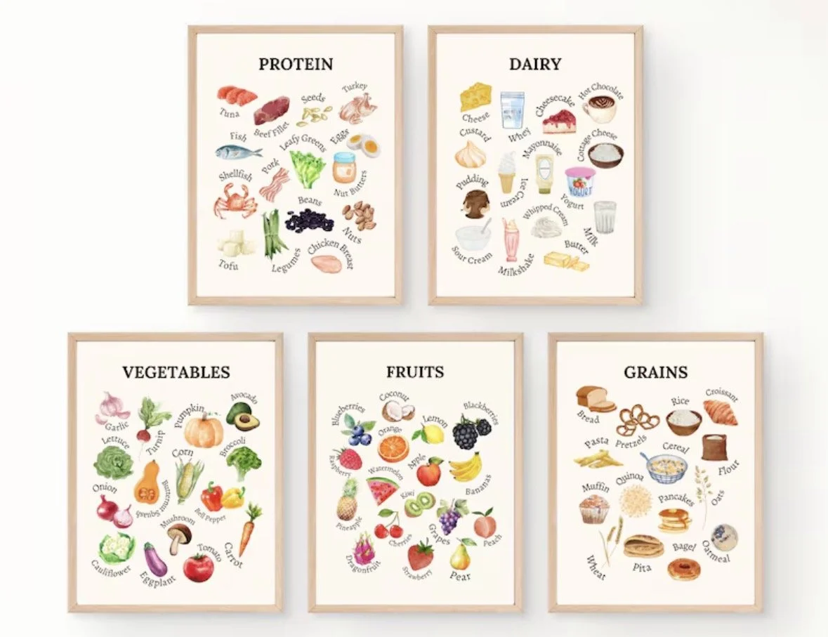 Food Groups Nutrition Posters Set of 5: Healthy Eating Charts for Kids