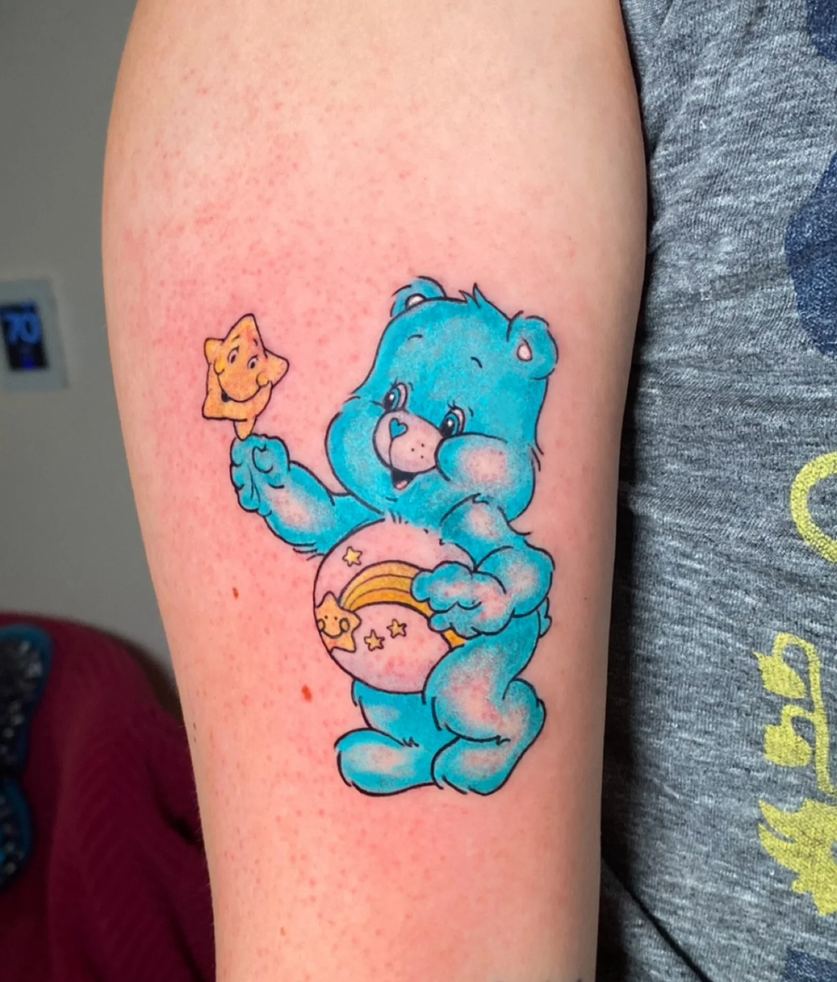 ✨Getting to tattoo Wish Bear made my heart so happy! 🥹🥰 Who’s your favorite Care Bear? If I had to pick a favorite, it would probably be Grumpy Bear or one of the cousins, Lotsa Heart Elephant! It’s hard to decide, though! They’re