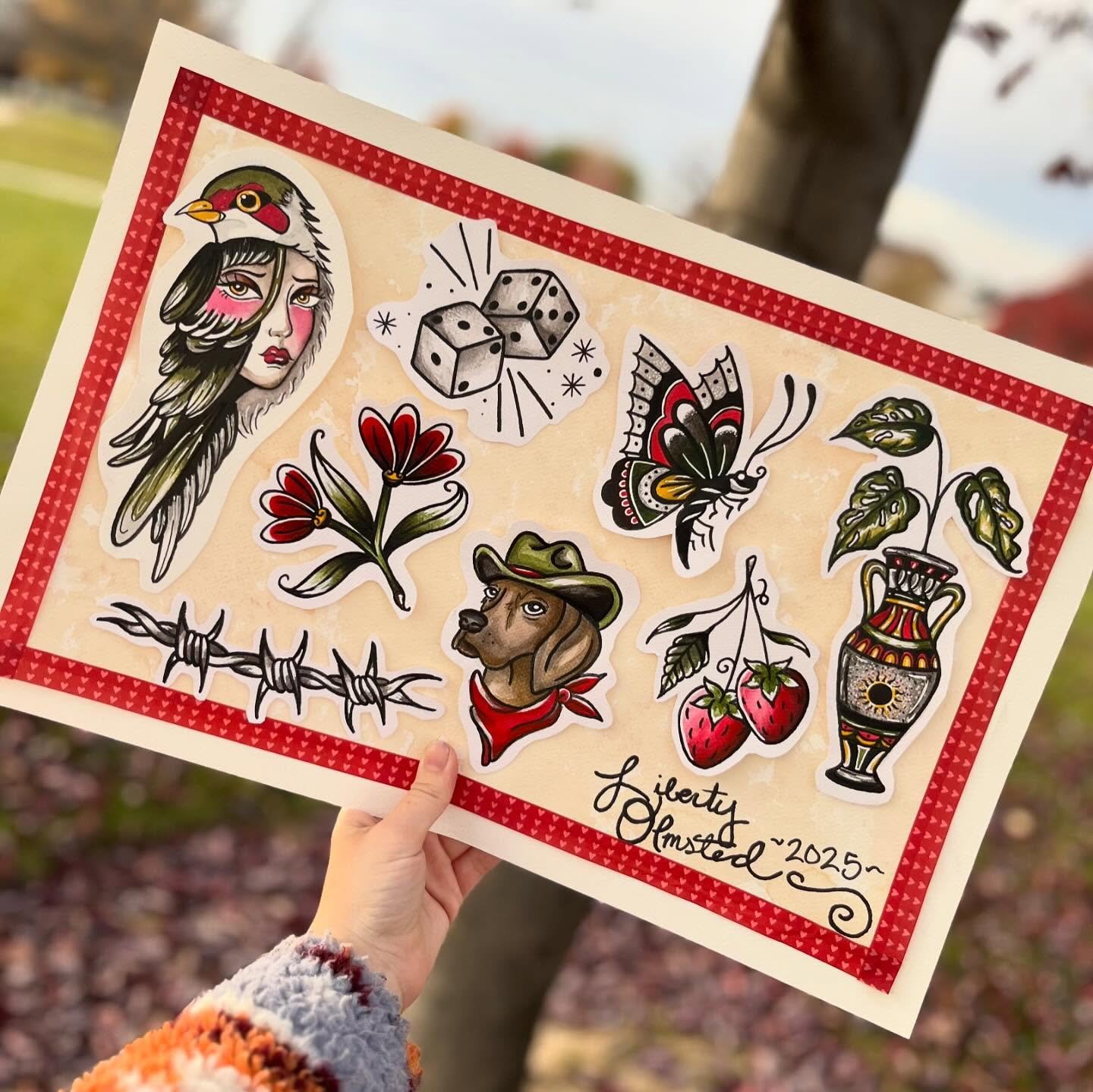 ✨Finally finished this cutie flash sheet that I&rsquo;ve been working on during free moments in between clients ❤️ nothing is more satisfying than hand drawing something and watching it come to life. 
✨BTW!! All of these designs are available to be t