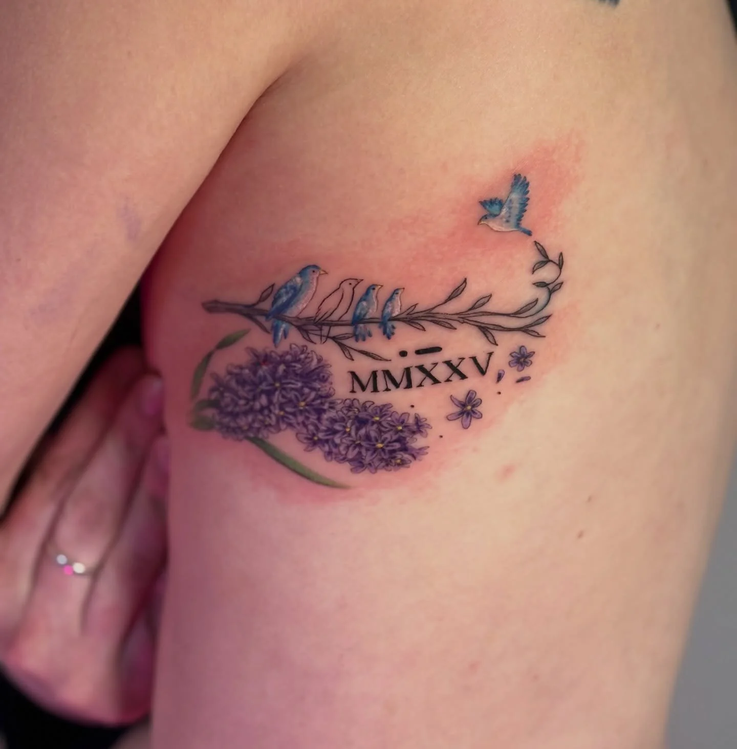 In memory of her son Adam 🩵
There is so much symbolism within this piece speaking to a mom&rsquo;s heart, who, maybe someday, will be able to add color back into her own little blue bird.

✨Hey there!! If you&rsquo;re looking to get your next pierci