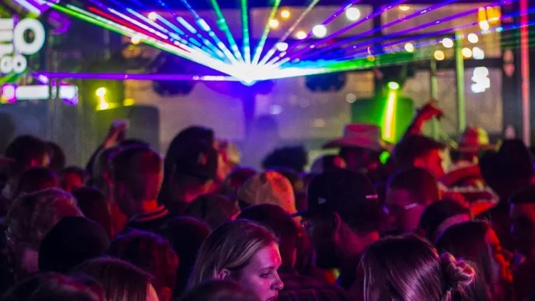 A packed crowd during live music