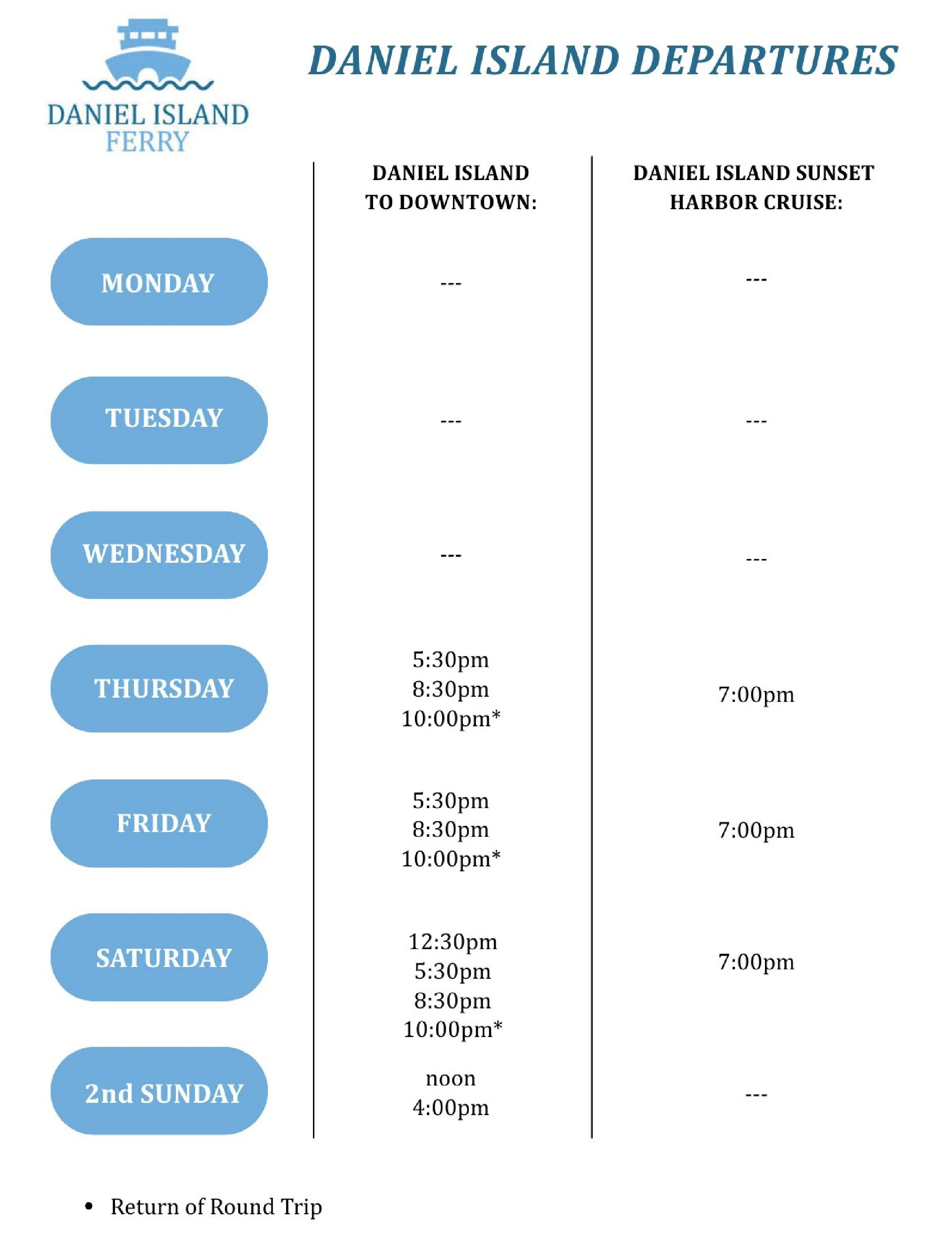 Example Ferry Timetables Schedule | Reserve Your Water Taxi Today — DI FERRY