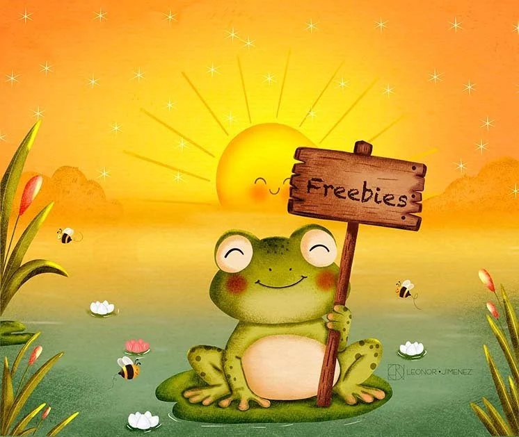 Kawaii illustration. Frog in a pond.