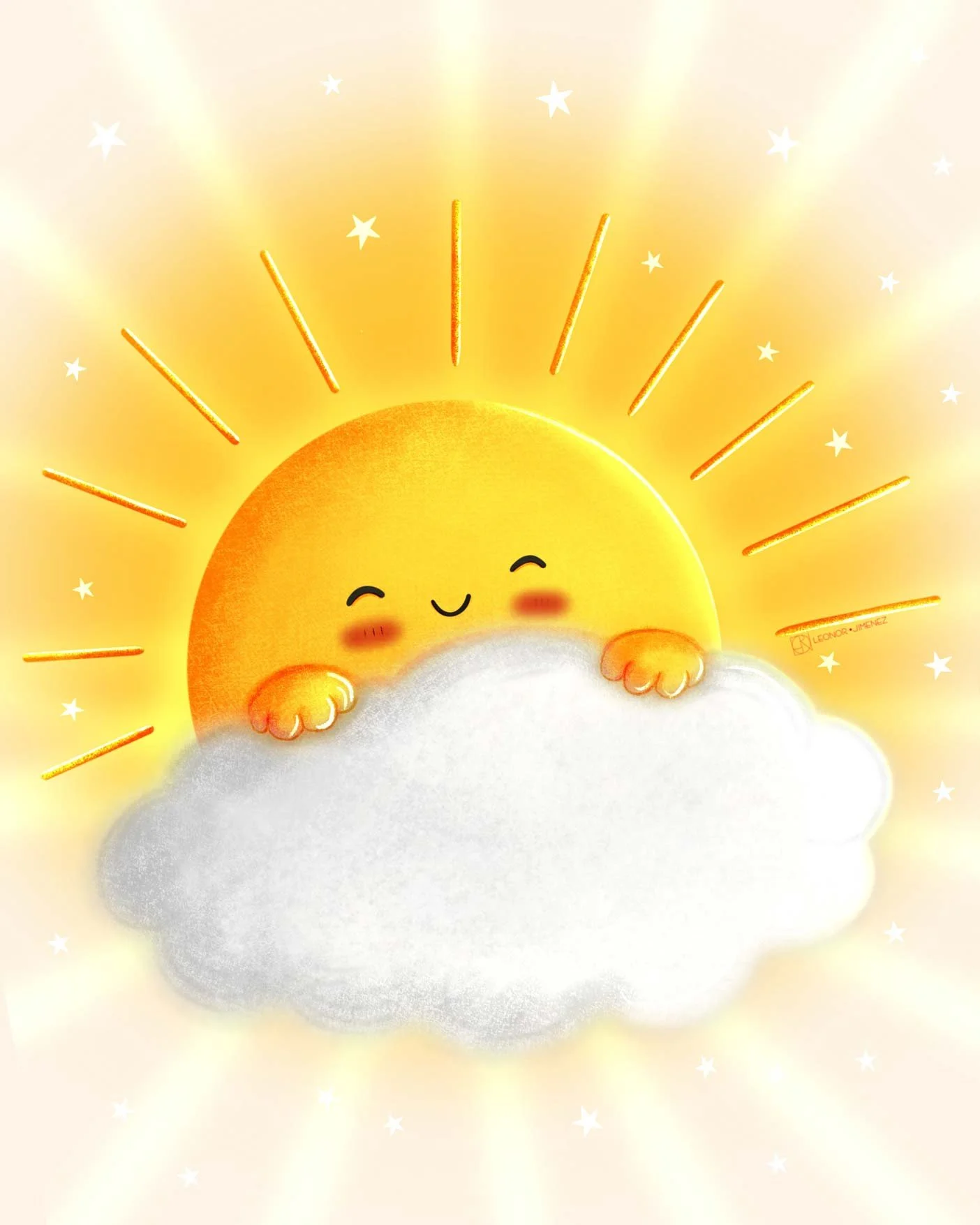 Happy sun picking out of a cloud.
