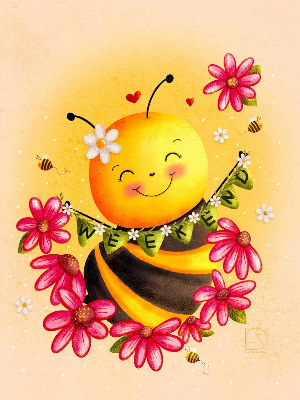 Blooming Bee – A cheerful kawaii bee wrapped in bright flowers, bringing joy, sunshine, and playful energy. Perfect for children’s products, stationery, stickers, and spring-themed collections.