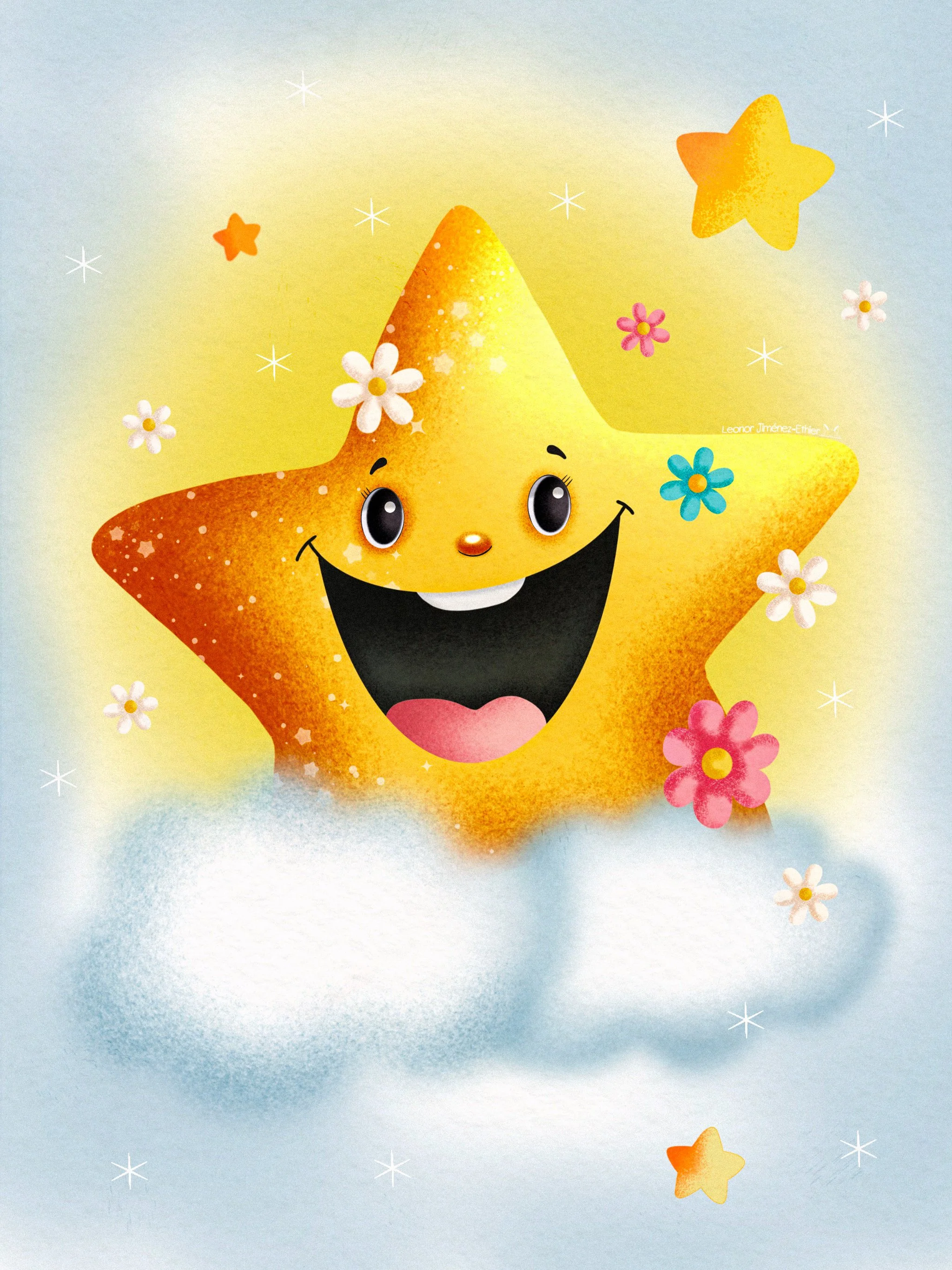 Happy Kawaii star smiling.