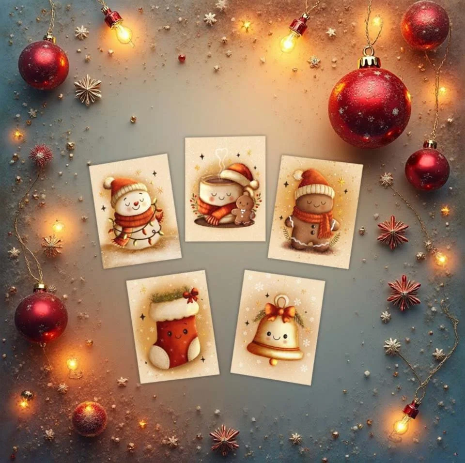 Christmas Cards collection. Cute kawaii illustrations.
