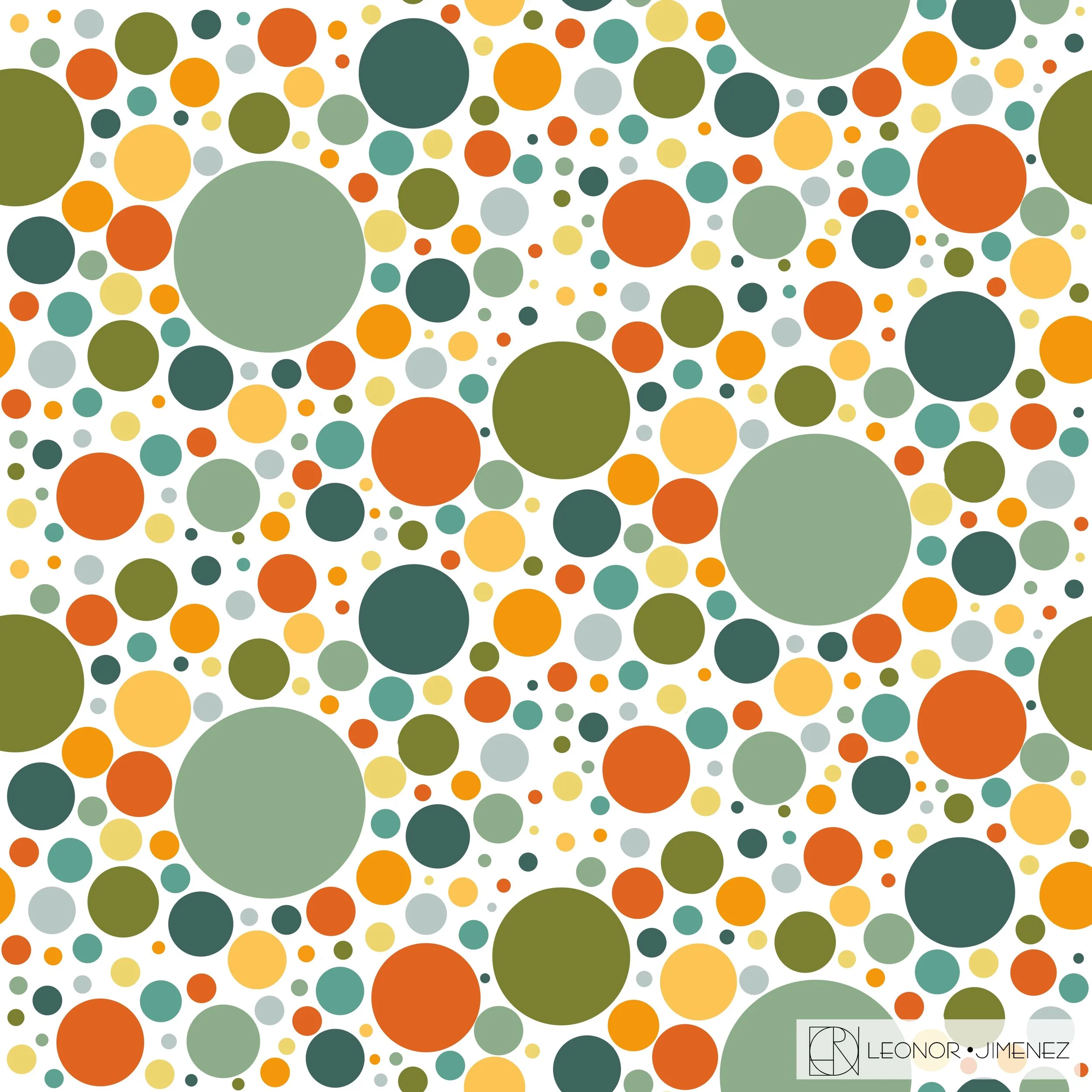 Playful Dots – A colorful half-drop dot pattern in warm autumn tones. Ideal for children’s products, fabric design, gift wrap, and cheerful decorative collections.
