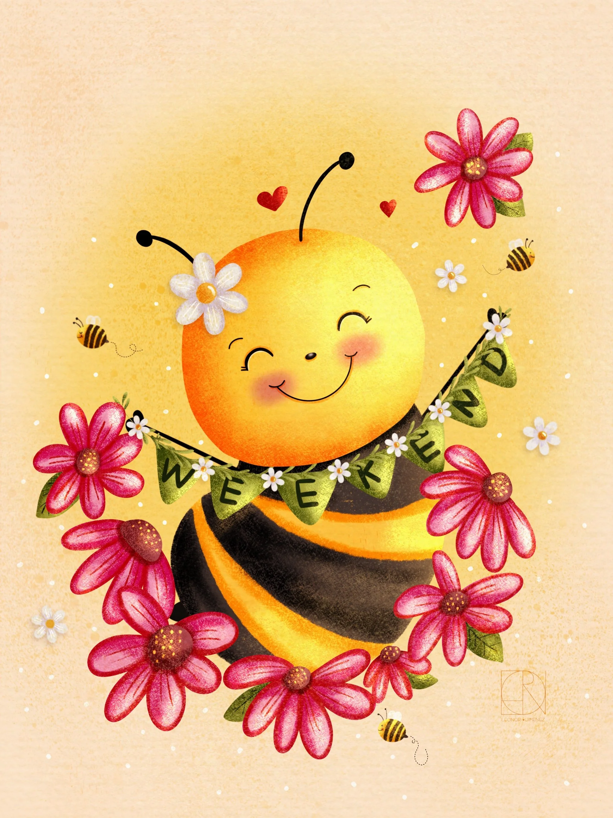 Blooming Bee – A cheerful kawaii bee wrapped in bright flowers, bringing joy, sunshine, and playful energy. Perfect for children’s products, stationery, stickers, and spring-themed collections.