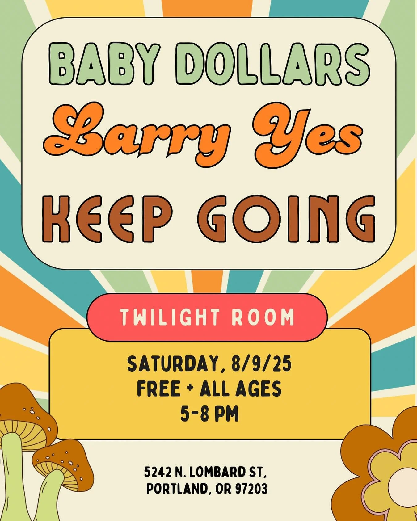 Next Saturday! Catch us at @thetwilightroompdx  with Baby Dollars and @larry.peace.love.yes for a free show on the patio. Chill vibes, delicious burgers, and good music. What more could you want out of a Saturday night? 

#portlandmusic #pdxmusic #po