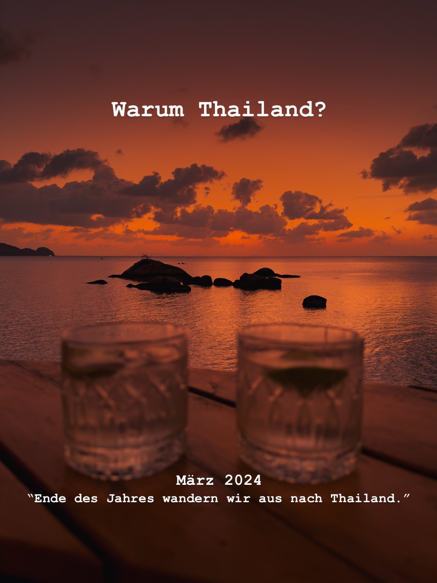 Oft werden wir gefragt &ldquo;Warum habt ihr euch f&uuml;r Thailand entschieden?&rdquo;

Wir sind m unserem Gef&uuml;hl gefolgt, welches sich &uuml;ber 3 Jahre lang durch unsere mehrmonatigen Aufenthalte in Thailand in uns entwickelt hat. 

Wir wollt