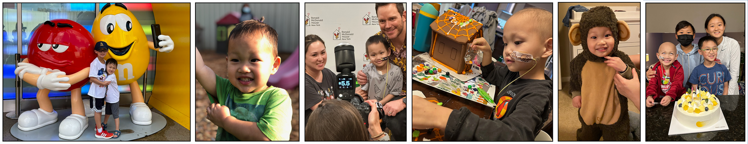 Filmstrip of various photos featuring Noah - with his mother, brother, cousins, and Chris Pratt