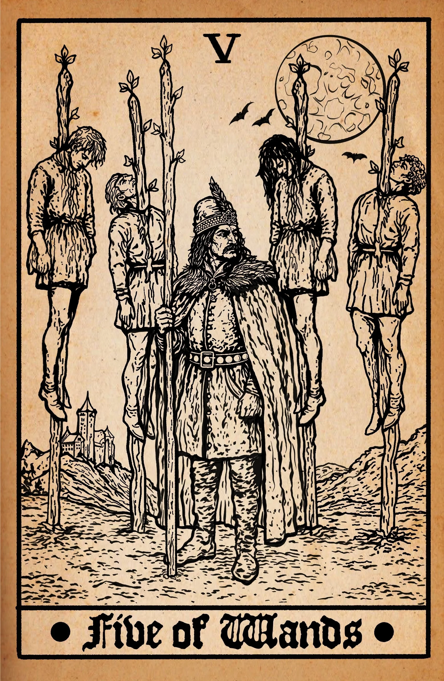 Five of Wands/Vlad the Impaler B+W