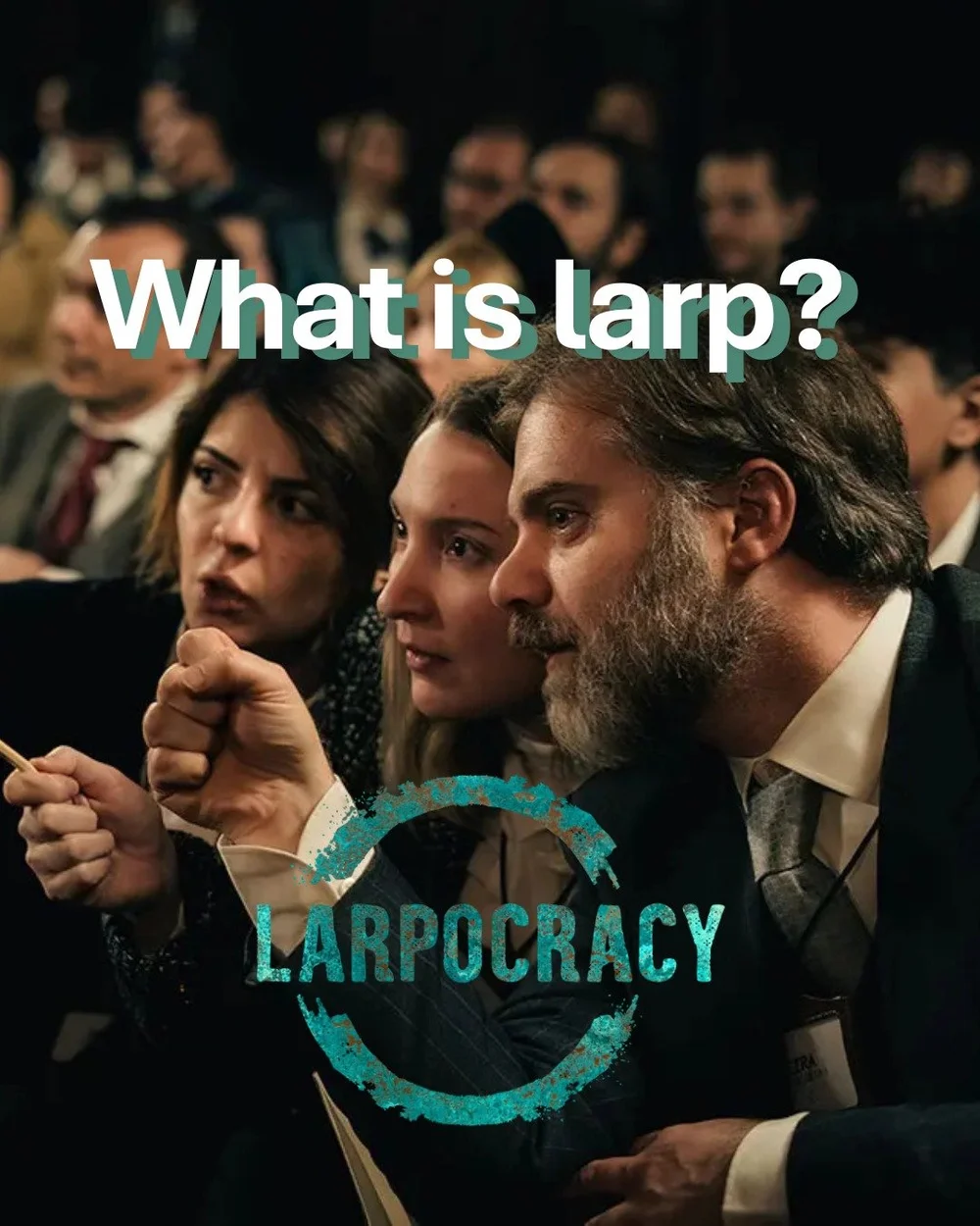 If you are new to our page, welcome. We are Larpocracy.

Larp but not as you know it. 

Larpocracy has brought together seven leading larp and larp-adjacent companies to research spaces for deliberation and democratic skill-building through live-acti