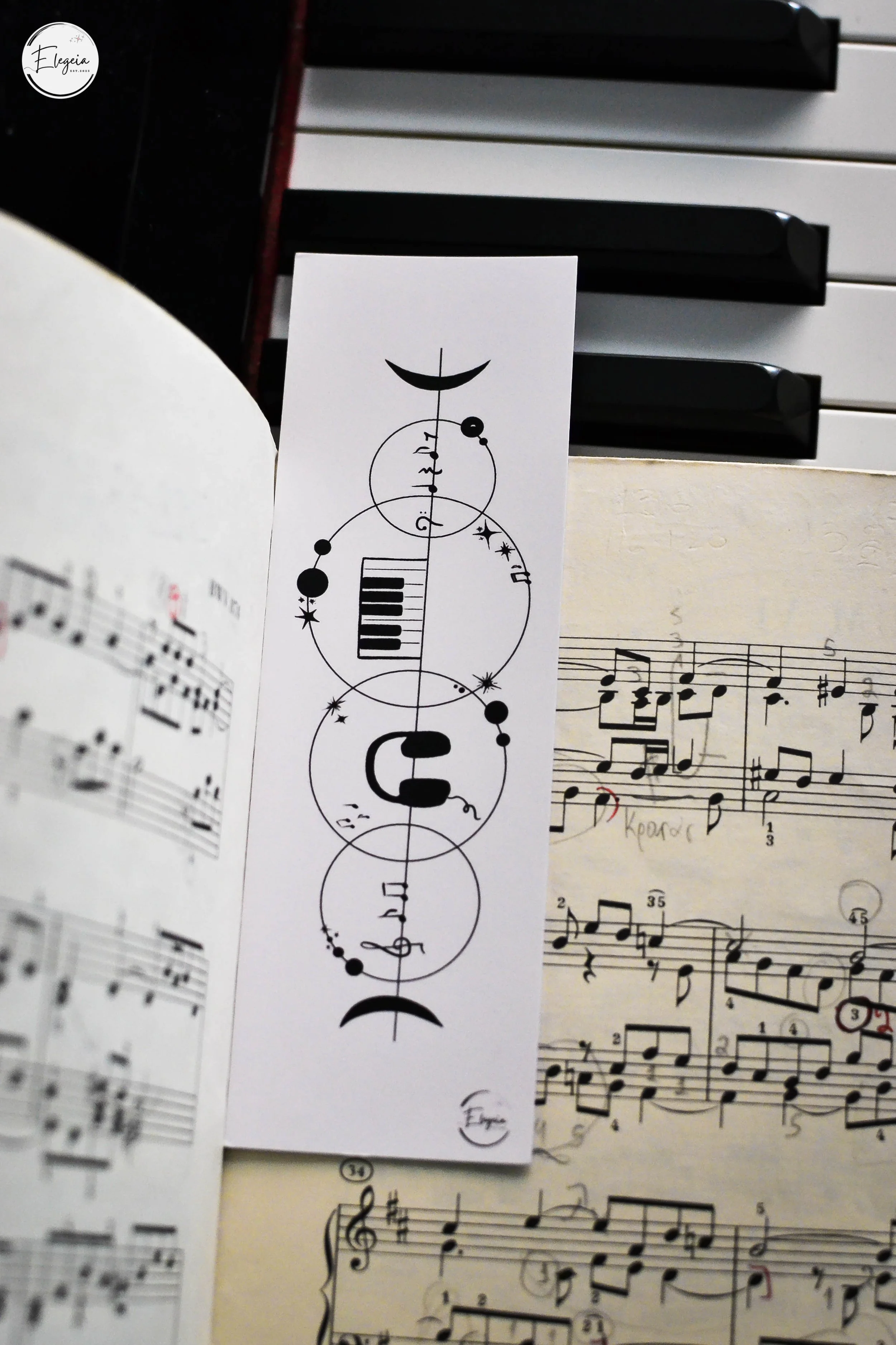 Minimal black and white illustration music bookmark