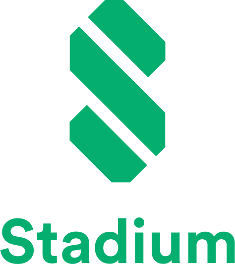 Logo with a stylized 'S' above the word 'Stadium' in green and black colors.