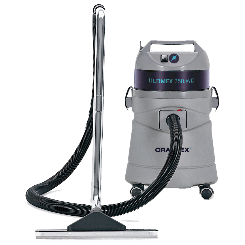 A commercial carpet cleaner with a vacuum and cleaning solution tank.