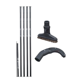 Set of black cleaning tools including two long brushes, a tool with a handle, and a curved pipe.