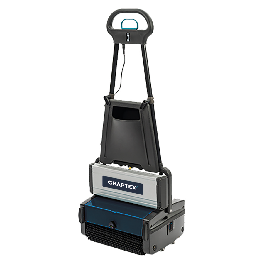 A robotic vacuum cleaner with a handle, a dust bin, and the brand name CRAFTEX on the side.