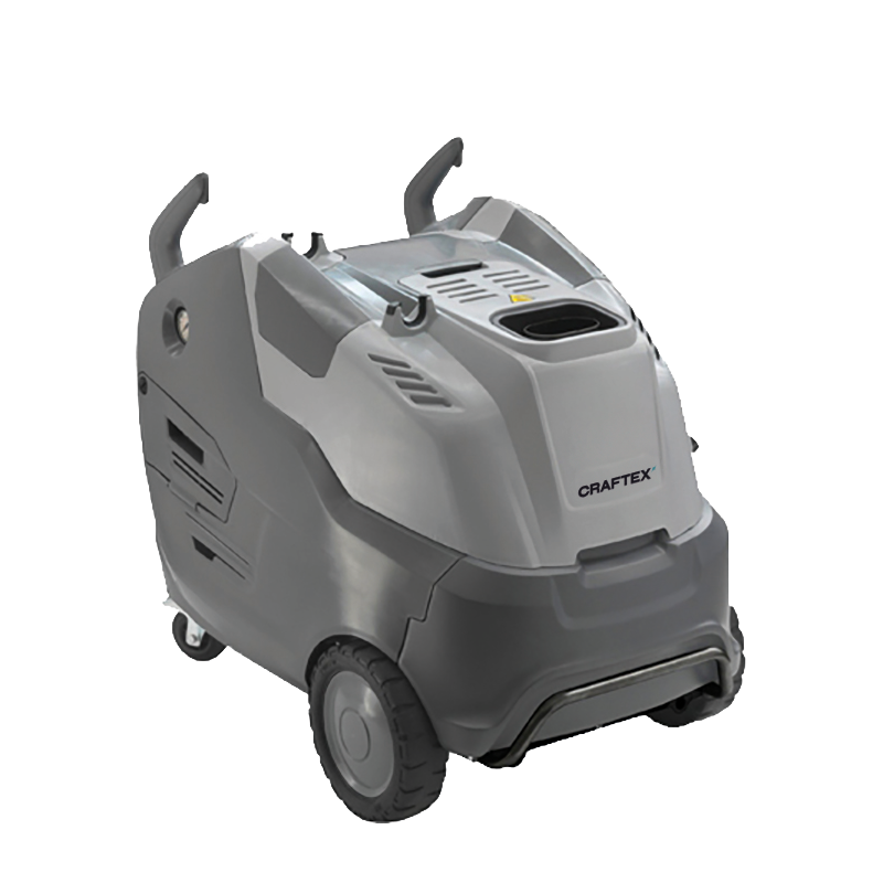 Grey industrial cleaning machine with wheels and handles, labeled CRAFTEX.