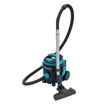 Vacuum cleaner with a black hose and teal accents