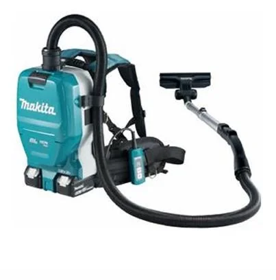 A Makita backpack electric leaf blower with a hose attachment.