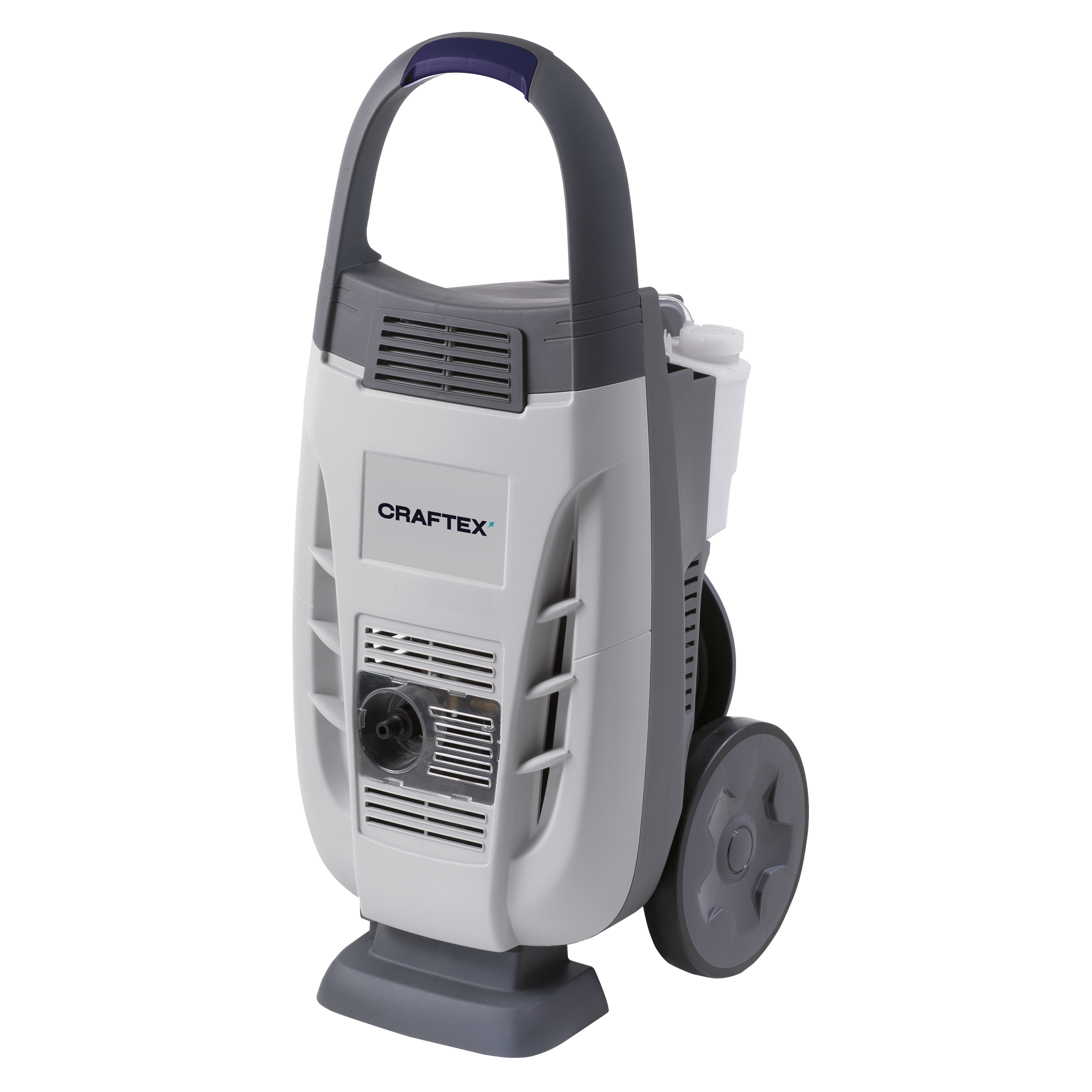 A Craftex portable pressure washer with two wheels and a handle for easy maneuverability.