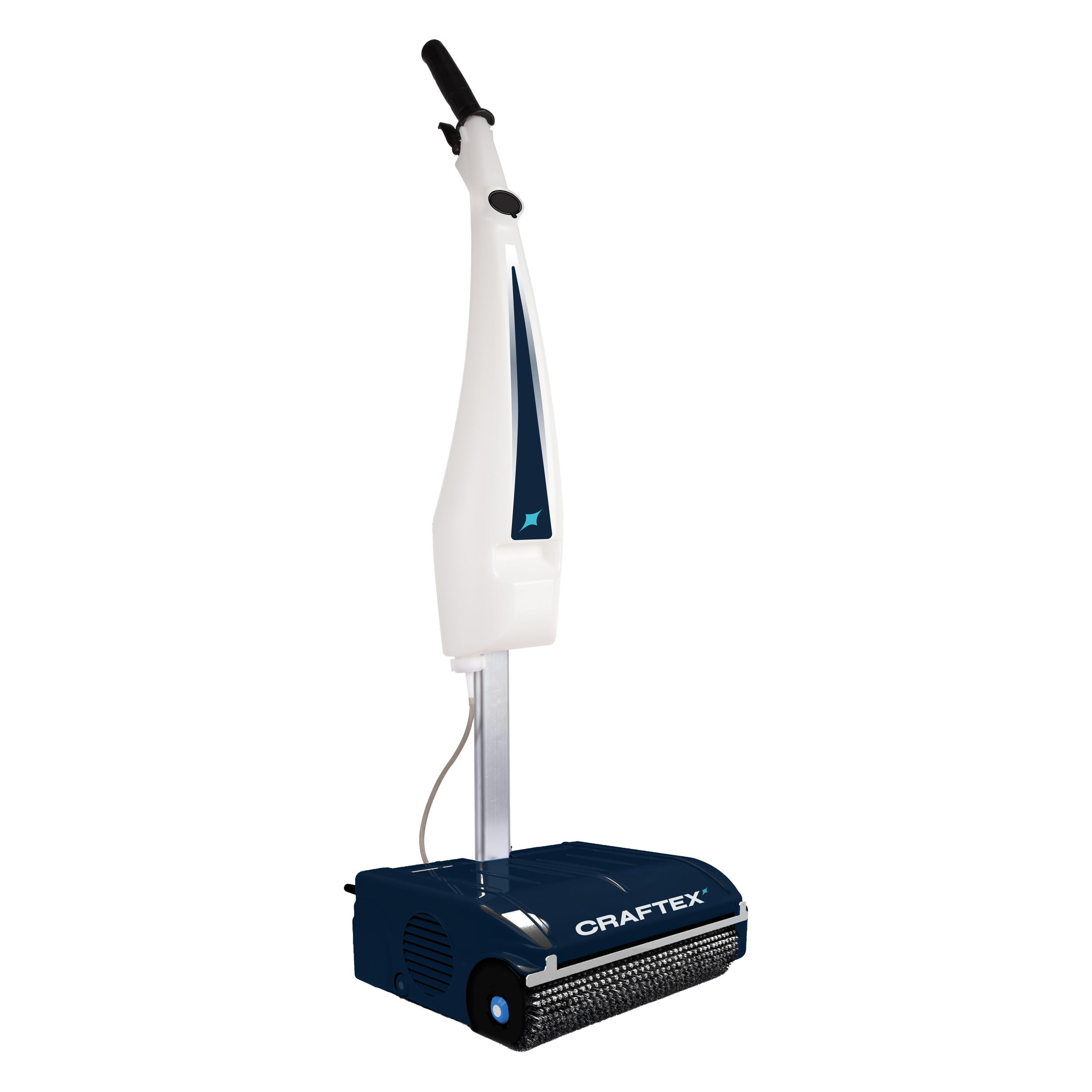 Automated floor cleaning device with a long handle and roller brush base, labeled 'CRAFTEX'.