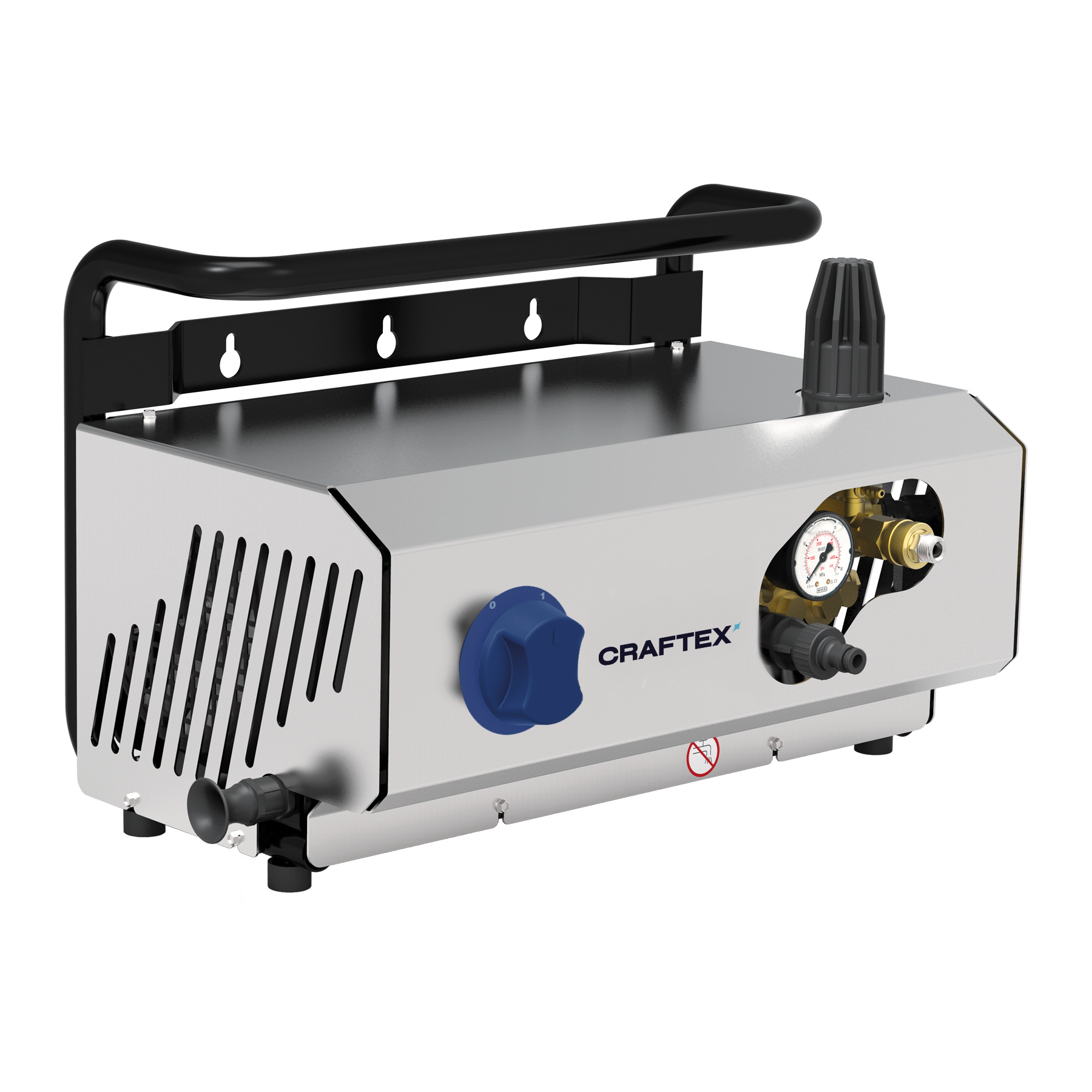 Small industrial compressor or vacuum pump with gauges and control knobs, labeled CRAFTEX.