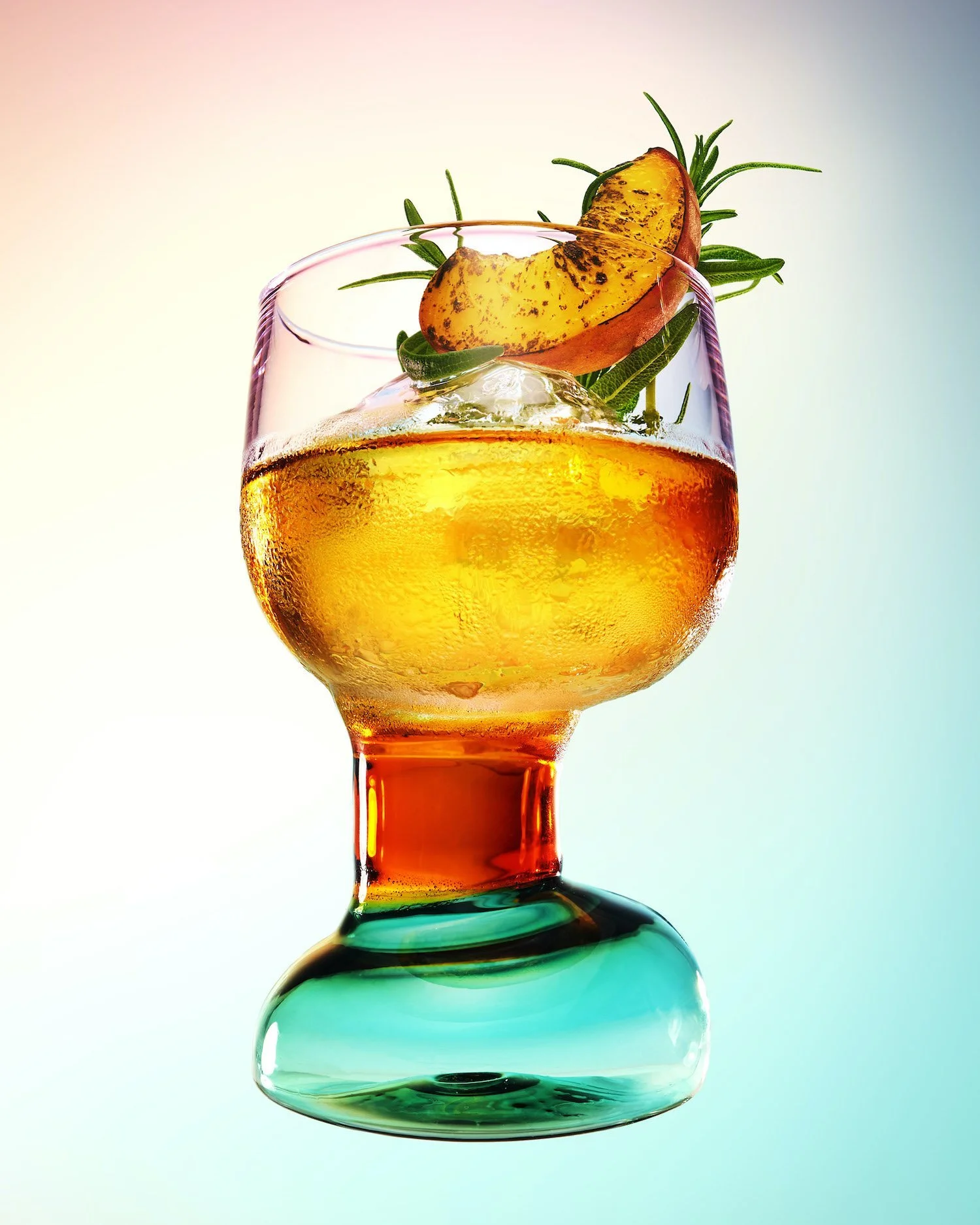 Bright and summery peach negroni cocktail photographed by Frankie Turner