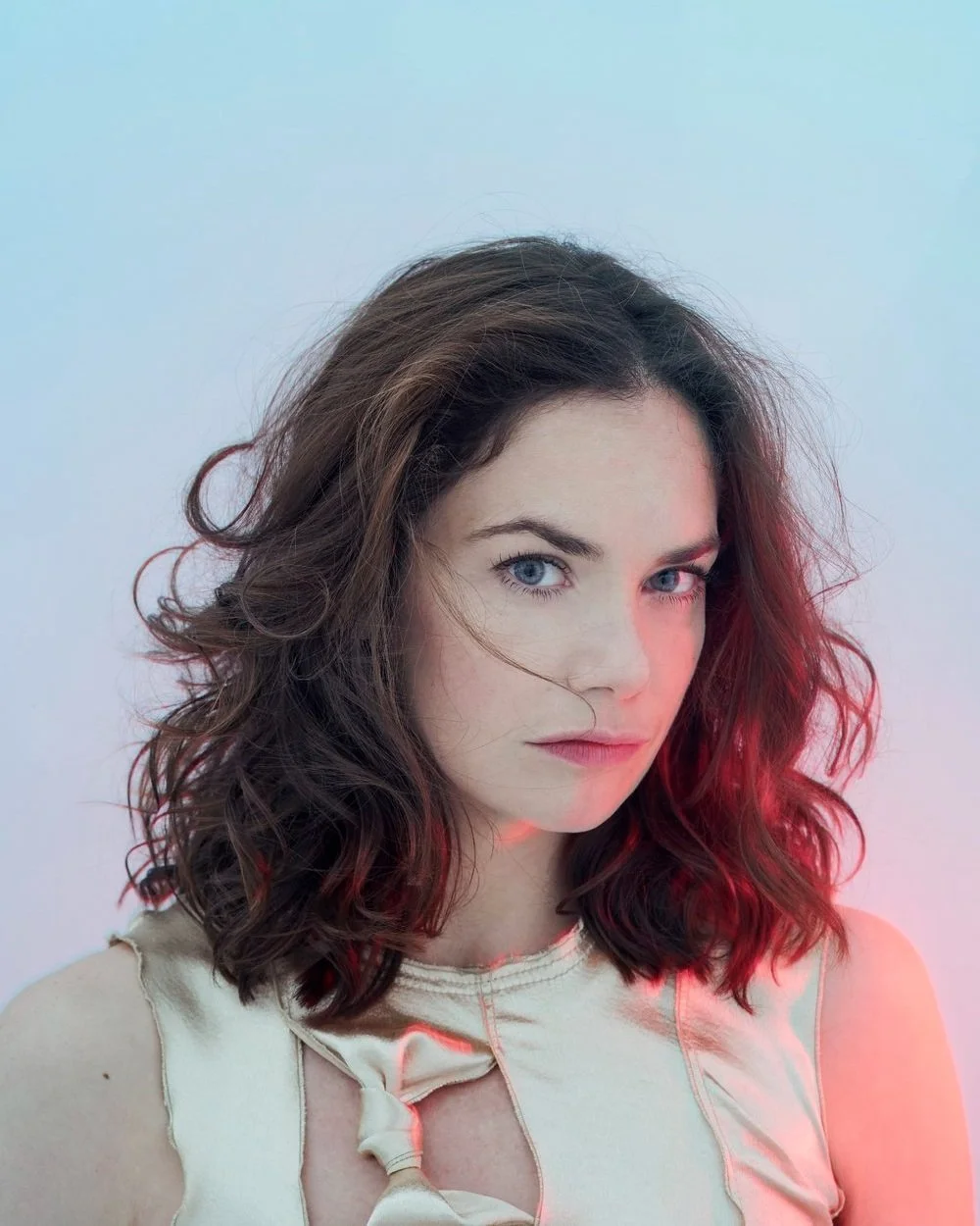 Expressive portrait of a Ruth Wilson for the Observer, photographed by London-based photographer Phil Fisk, known for his bold use of lighting, conceptual styling and editorial flair