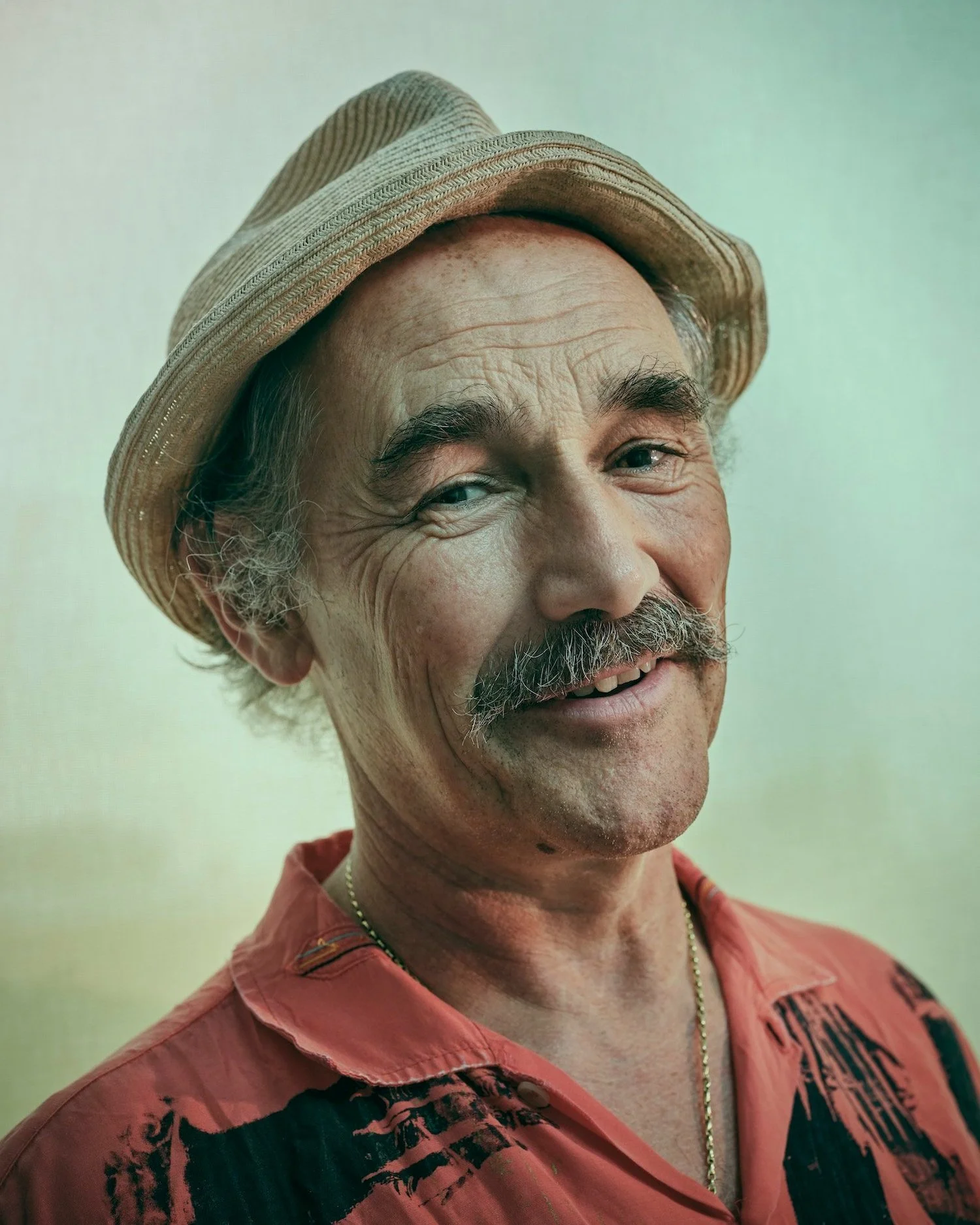 Portrait of Mark Rylance by London-based photographer Phil Fisk, known for playful, concept-driven editorial style