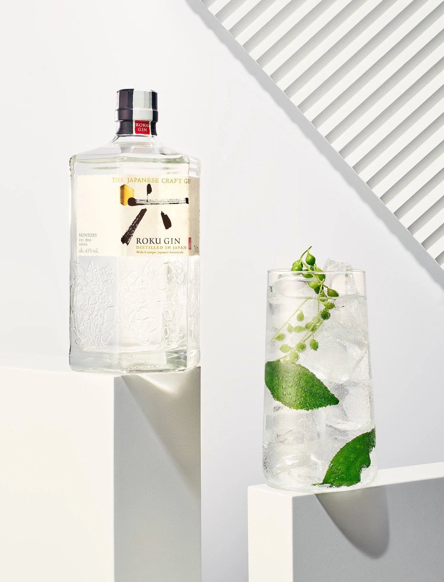 Roku gin with a glass of gin and tonic, artistic drinks photography by Frankie Turner