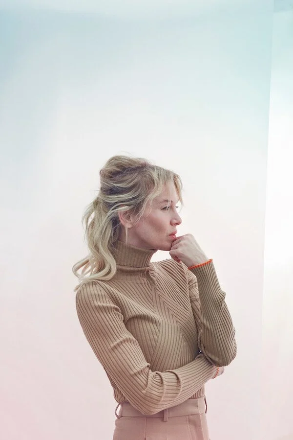 Editorial portrait of Renée Zellweger by London photographer Phil Fisk, known for his cinematic lighting and storytelling