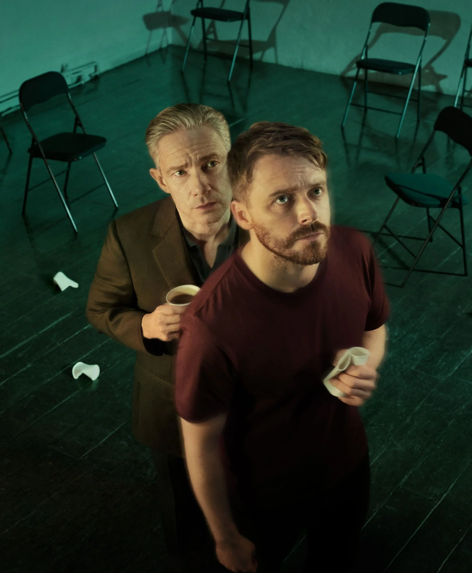 Portrait of Martin Freeman and Jack Lowden for The Fifth Step at Soho Place, photographed by Phil Fisk