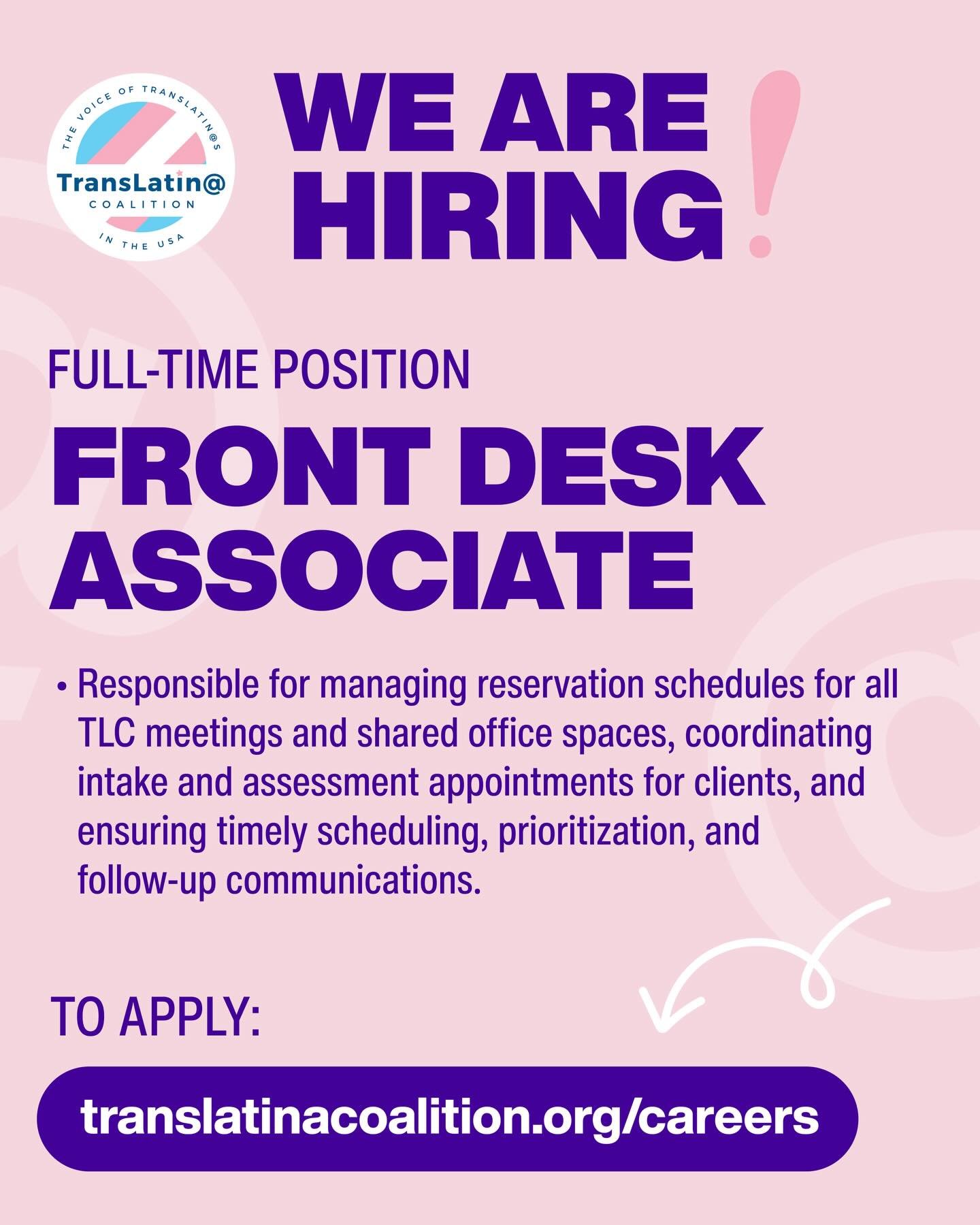 🎉&nbsp;Join our team!We are looking for a&nbsp;Full-Time Front Desk Associate.

📋&nbsp;Key Duties:Manage reservation schedules, coordinate client intake appointments, and lead priority communications.

📍&nbsp;Location:Los Angeles, CA

🔗&nbsp;How 