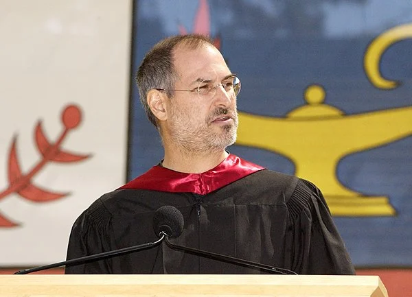 Steve Jobs delivering his famous commencement speech at Stanford University in 2005.