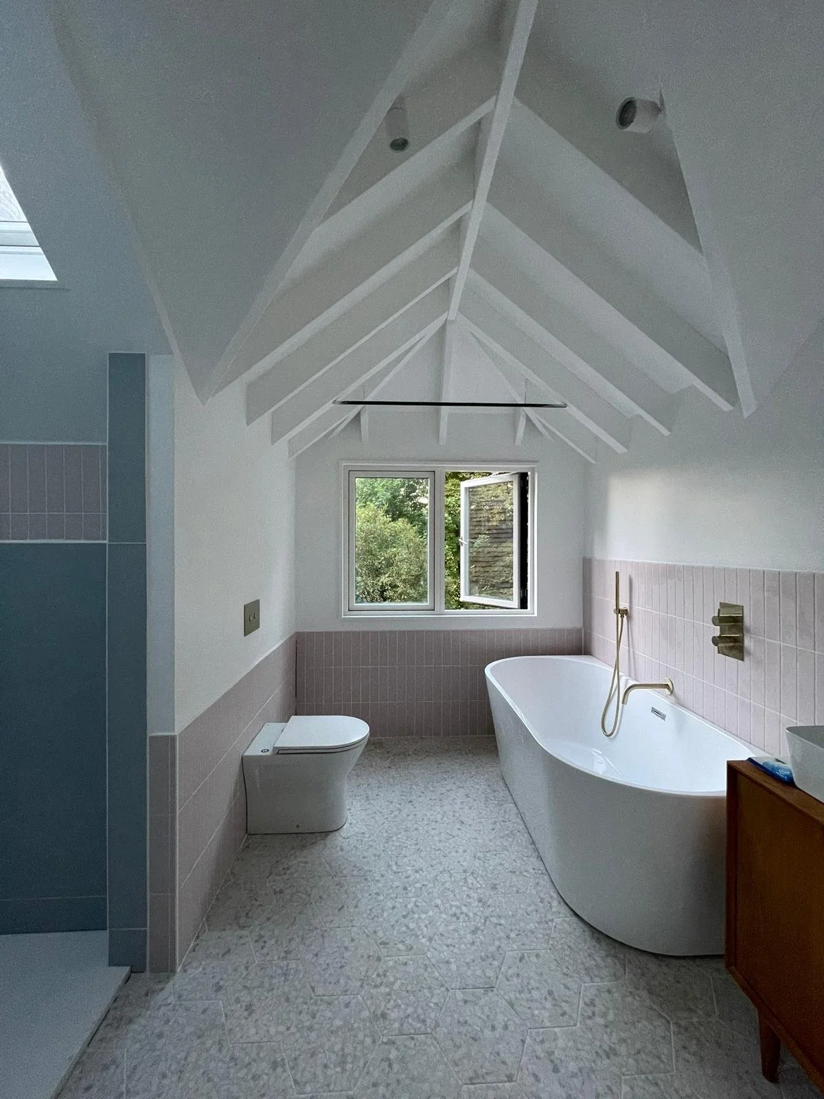 Inside the bathroom dormer at Garden Cottage