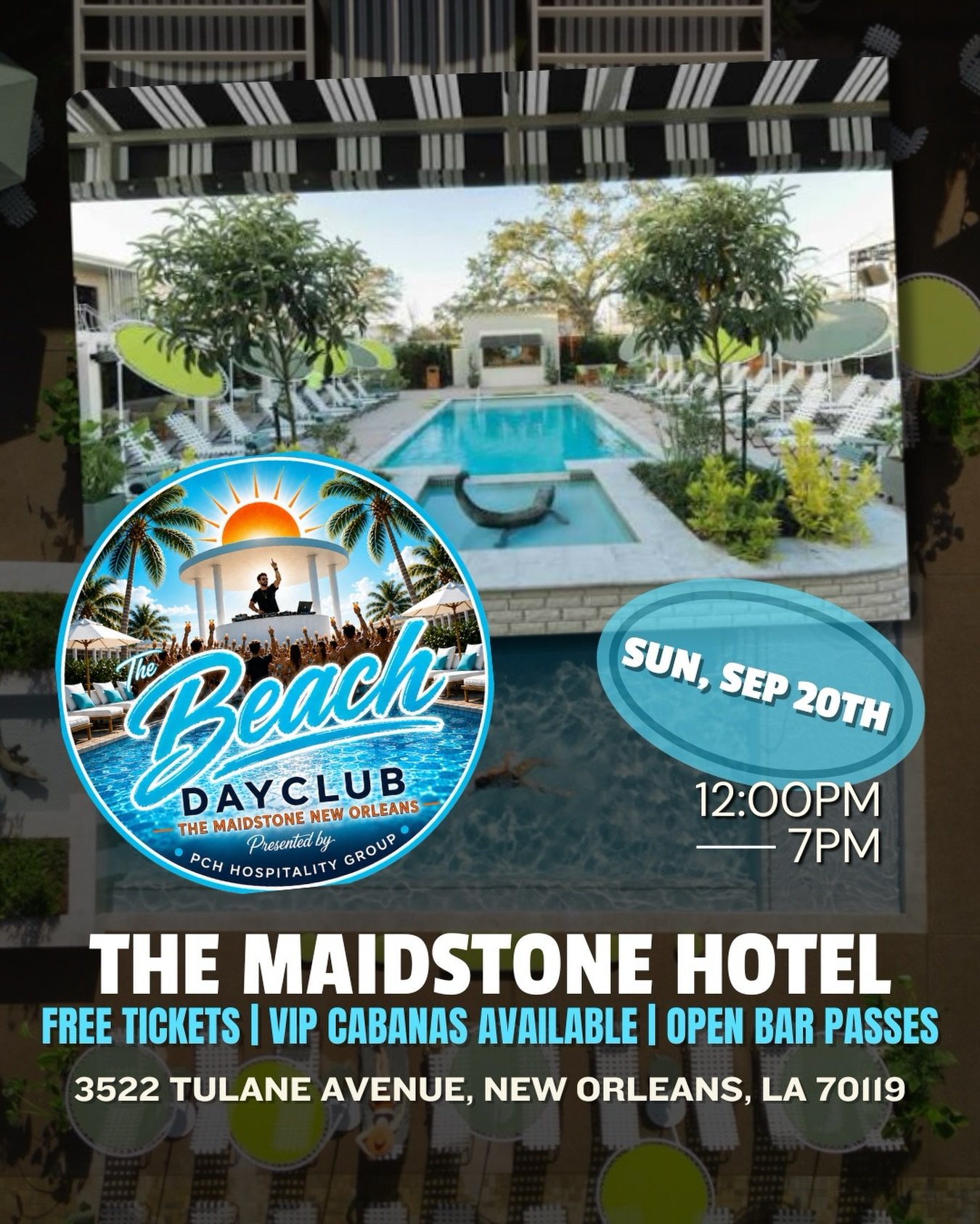 Tomorrow at Maidstone🥂 Join us for The Beach DayClub from 12PM&ndash;7PM for live DJs, drinks, &amp; poolside vibes all Sunday afternoon long 🌴

🎟️ FREE GENERAL ADMISSION TICKETS AVAILABLE
🍾 VIP Cabanas and Suites Available
🍹 $75 Open Bar Passes