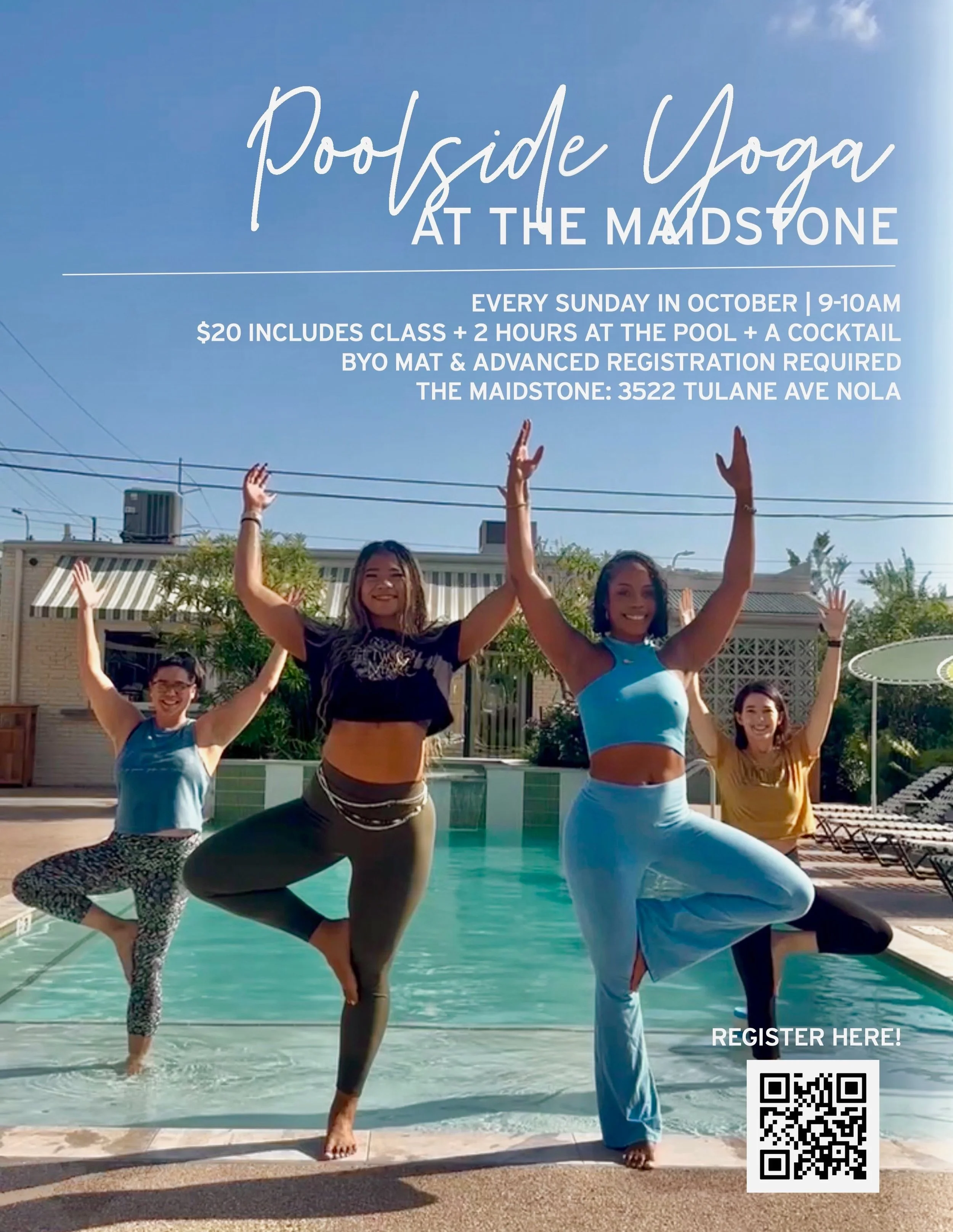 While it may be October, it&rsquo;s still HOT in New Orleans! And who doesn&rsquo;t love a little poolside yoga! Fuel your inner fire in Free To Be&rsquo;s signature power vinyasa (flow) class every Sunday in October beginning this weekend. $20 drop 