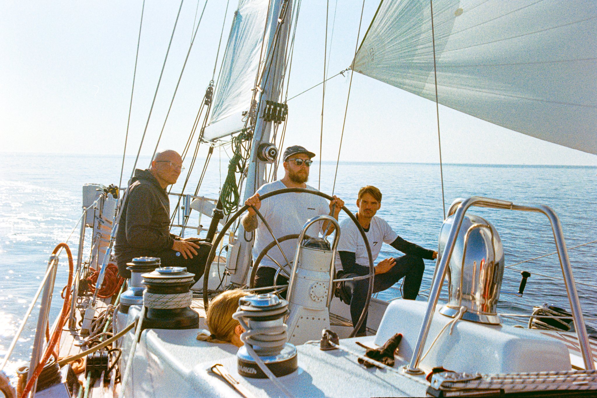 First mate Santeri Stenvall at the wheel