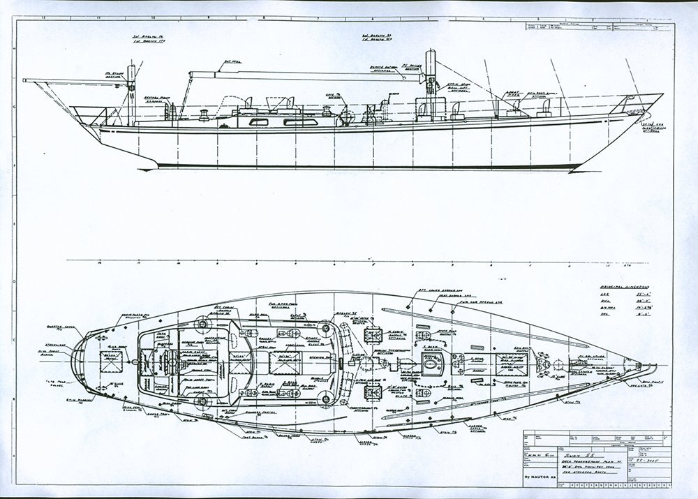 Original deck layout of a Swan 55 yawl