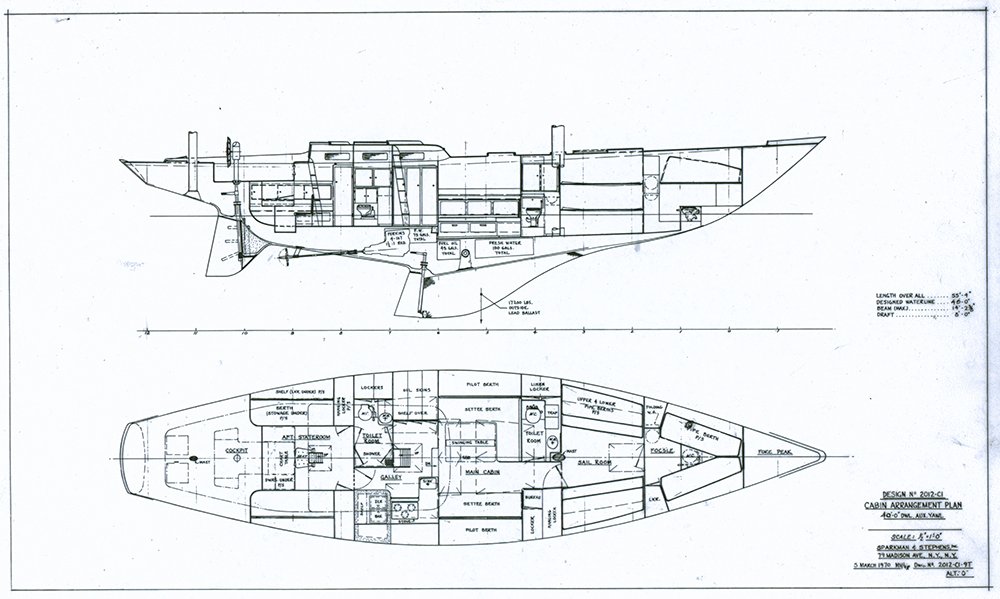 Original interior layout of a Swan 55 yawl