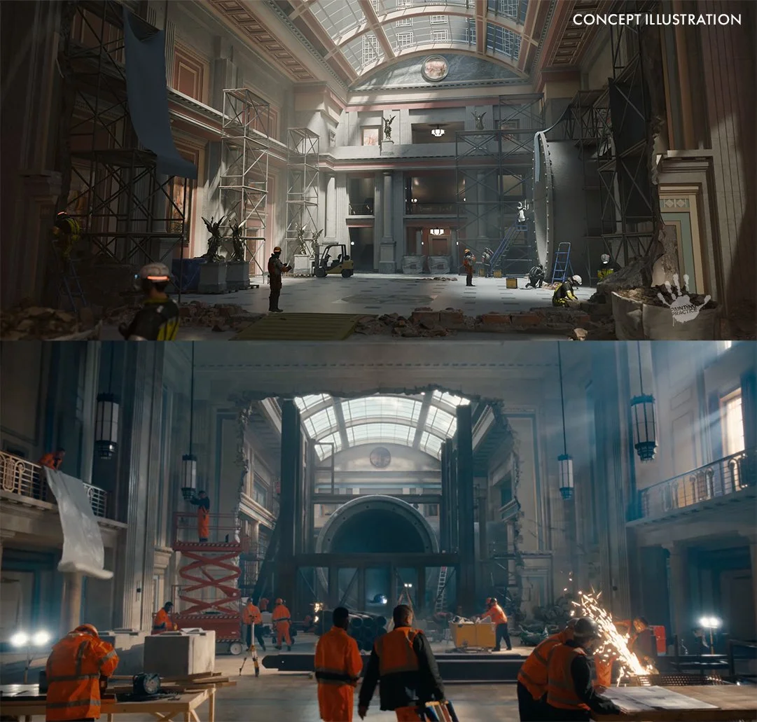 Empress Hall - Concept Illustration and final shot. Room beyond the tank