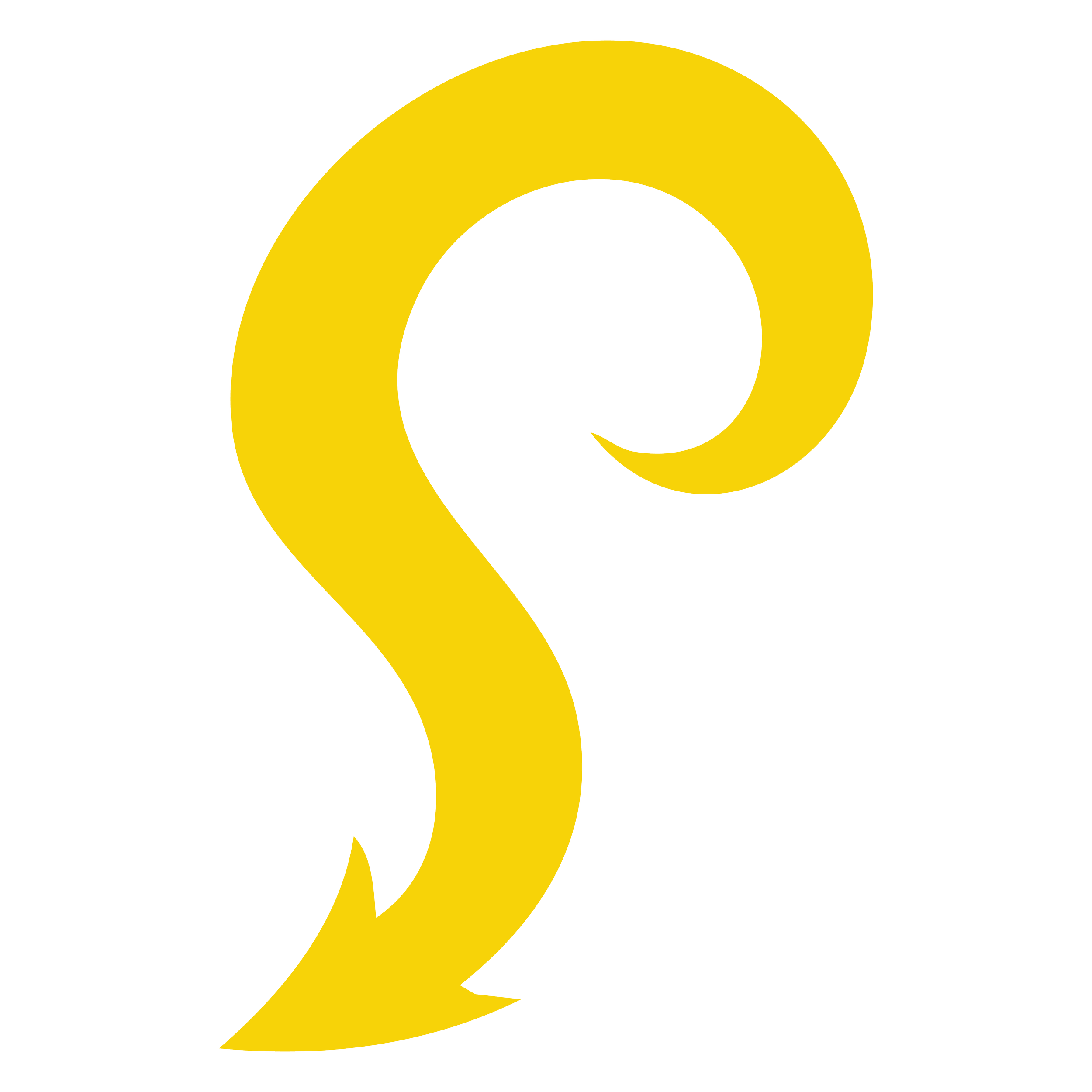 Yellow stylized arrow curving downward and to the left against a black background.