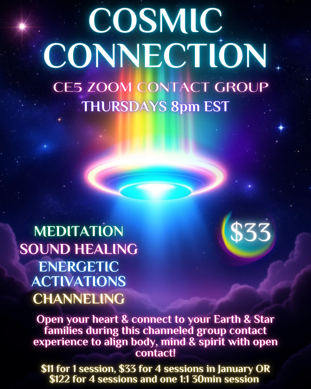 Cosmic Connection CE5 Zoom Contact Group - Thursdays 8pm EST - 1 Session Included