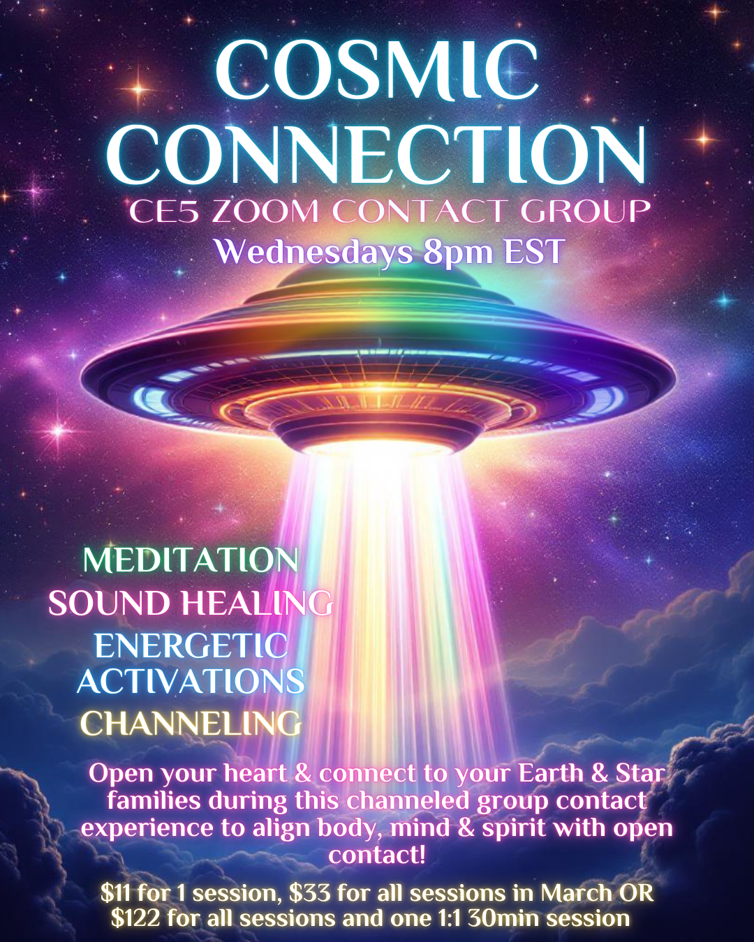 Cosmic Connection CE5 Zoom Contact Group - Wednesdays 8pm EST - 4 Sessions + 1 Private Session Included