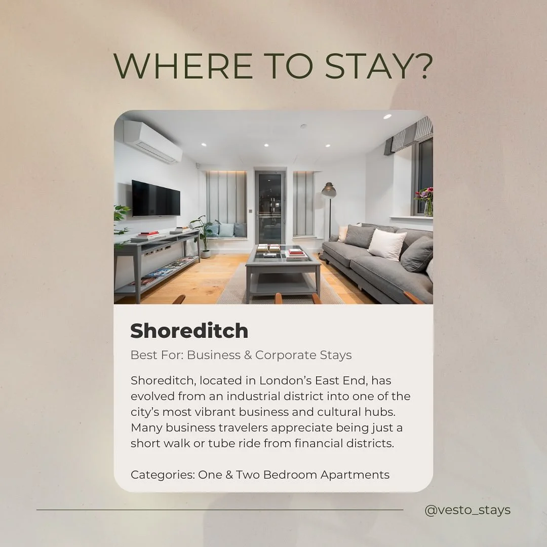 &lsquo;Best For&rsquo; Series - Business &amp; Corporate Stays

Where creativity meets commerce. Shoreditch stands as London&rsquo;s heartbeat of innovation and style. 

At Vesto experience the essence of Shoreditch living. 

#vestostays #vestoliving